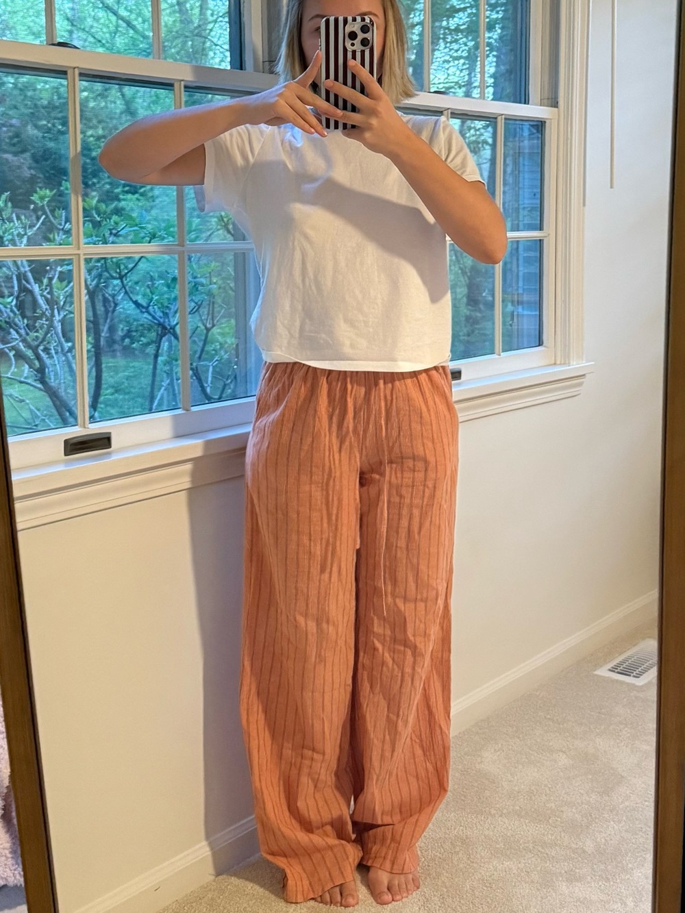 Cotton On Peach Striped Wide-Leg Pants